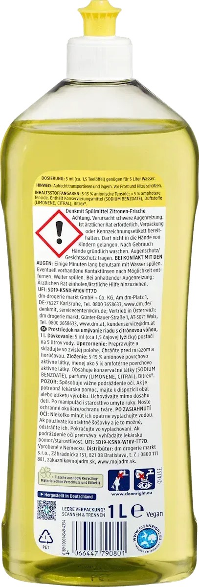 Засіб для миття посуду Denkmit Spulmittel Zitronen-Frische 1л11